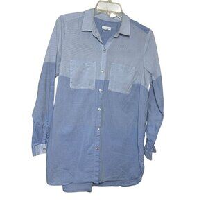 J.Jill Women’s Blue Striped Colorblock Button Down Tunic Shirt Small
